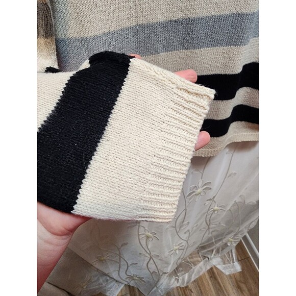 ANDTHEWHY WOMENS M/L BEIGE MULTICOLOR WIDE STRIPE SWEATER CHUNKY KNIT NAUTICAL - Picture 3 of 11